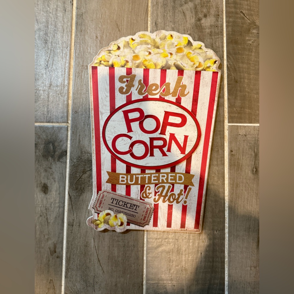 Retro Popcorn Party Sign - Red and White